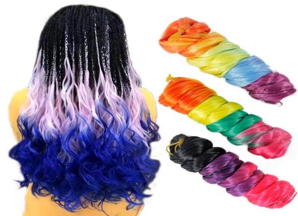 Hohe Qualität 22 Zoll Ombre Big Wave Curly Bunte gemischte synthetische Häkelhaarverlängerungen Geflecht Gestrickte Verlängerung Lockige Wellen Explo7242332