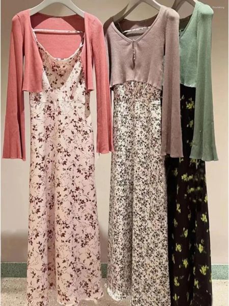 Casual Kleider Neploe V-ausschnitt Flare Hülse Süße Pullover Sets Drucken Mid-länge Sling Japan Moda Elegante Frau Anzug femme Robe