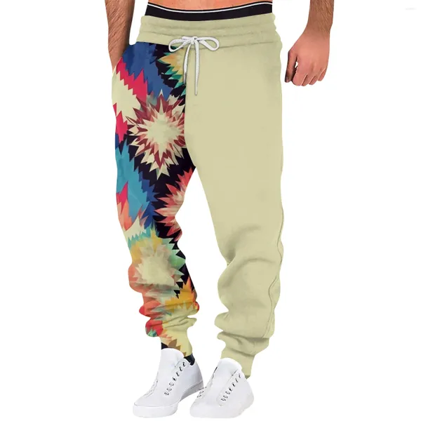 Calças masculinas y2k retro longo homens cordão sweatpants harajuku padrão étnico impressão casual hip hop primavera bolso calças esportivas