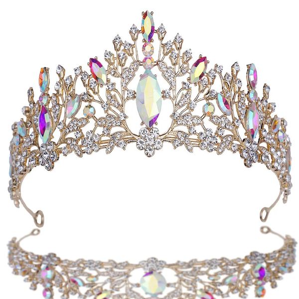 KMVEXO Barocco AB Colore Tiara Corona per matrimonio Festa di compleanno Gioielli per capelli Regina Sposa Sposa Corona di cristallo Accessori per capelli 240102