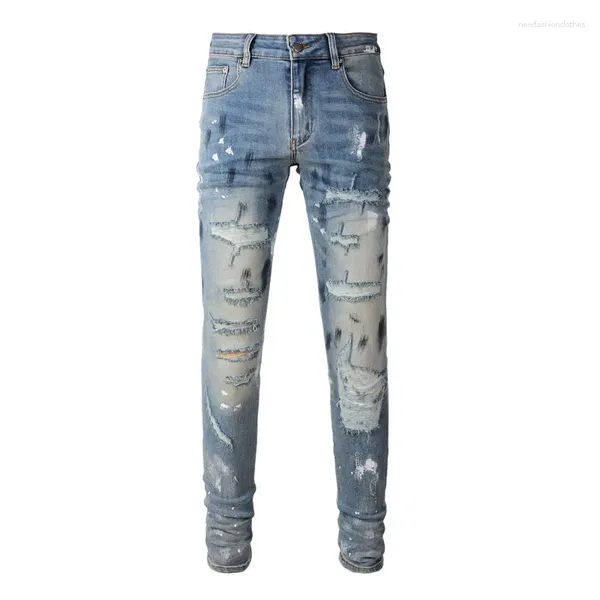 Männer Jeans Street Style Mode Männer Retro Washed Blue Stretch Skinny Fit Ripped Painted Designer Hip Hop Marke Hosen hombre