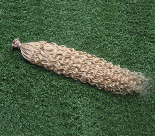 613 Capelli vergini biondi Capelli ricci crespi mongoli Estensioni dei capelli Itip 100 gstrands estensioni pre-incollate curly3439520