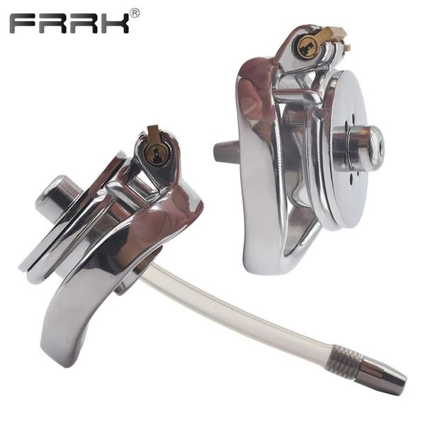 Frrk masculino negativo dispositivo de castidade gaiola com destacável uretral pênis plug cateter tubo para homens bdsm cinto adultos brinquedos sexuais loja 240102