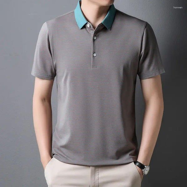 Herren Polos Mode Männer Kurzarm Streifen Polo Shirts Sommer Männliche Kleidung Streetwear Business Koreanische Lose Beiläufige Tasche Quick Dry Top