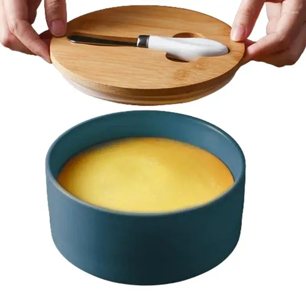 Contenitore per burro per stoviglie con coperchio Scatola portaoggetti da tavolo Organizzatore di articoli vari per soggiorno domestico Copertura in legno di bambù Forniture da cucina