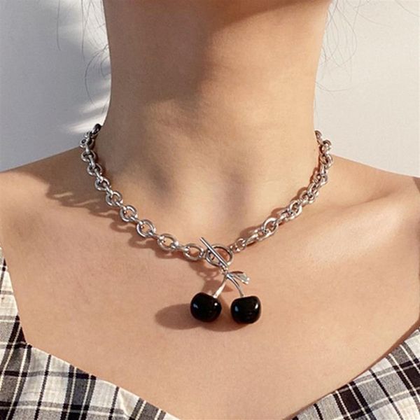 Titan Stahl Kirsche Halsketten Frauen Neue Mode Hip Hop Schmuck Schlüsselbein Link Kette Luxus Nicht Verblassen Obst Anhänger Kragen halsband 218d