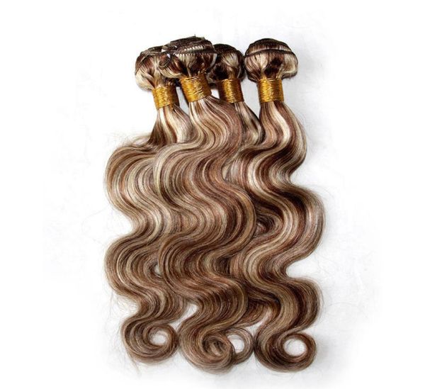 Cabelo misturado cor de piano tecer pacotes onda do corpo dois tons 8 613 destaque marrom loira cor virgem extensões de cabelo humano 2692375