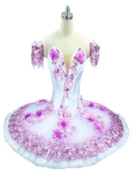 Traje de dança de balé clássico roxo profissional tutu lilás prato competição panqueca tutu flor fada balé clássico costu9451310