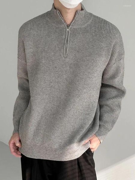 Männer Pullover Mann Kleidung Einfarbig Zip-up Gestrickte Für Männer Schwarz Zipper Plain Pullover Casual Winter 2024 Spaß neck A