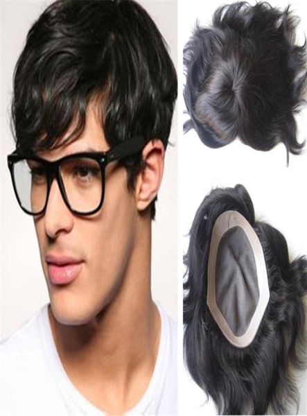 Homens peruca moda base de renda com pele fina 1b cabelo reto indiano 6 polegada curto homens perucas entrega expressa rápida3956693