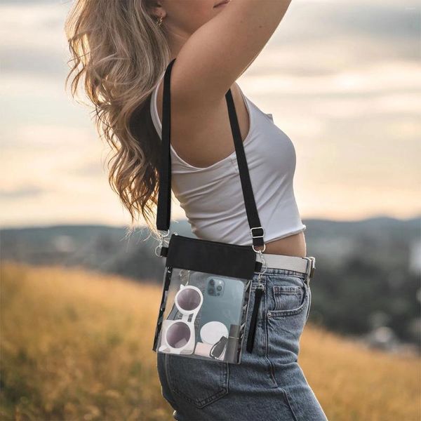 Sacos de compras Bolsa de ombro transparente casual mulher crossbody bolsa pequena telefone com suporte de cartão alça ajustável