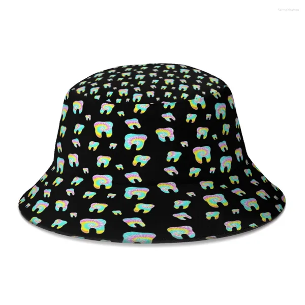 Berretti Denti Apparecchi dentali Tie Dye Cappello a secchiello per donna Uomo Adolescente Bob pieghevole Cappelli da pesca Panama Cap Streetwear