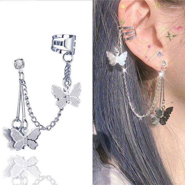 Orecchini a bottone finto piercing croce per donna farfalla polsino orecchio clip su Y2k fata Grunge Kpop accessori gioielli
