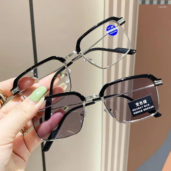 Óculos de sol pochromism miopia óculos hd anti luz azul elegante quadro completo transparente glasse para homens