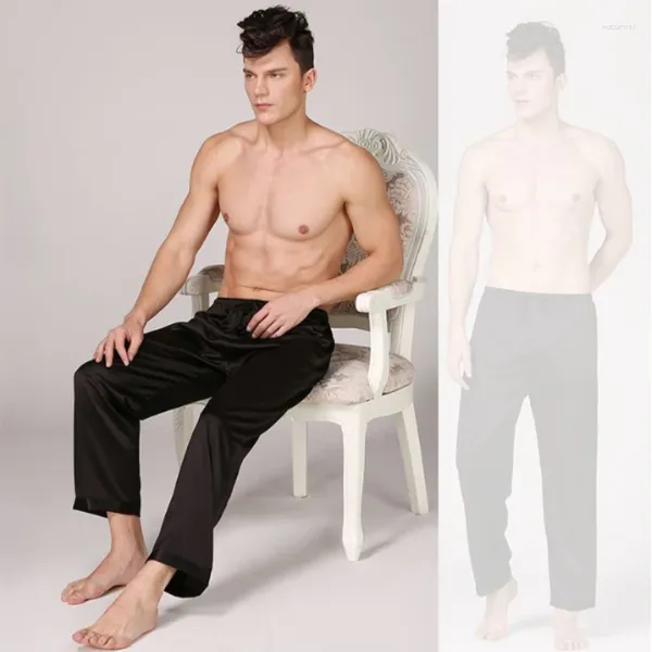 Pijamas masculinos homens soltos cetim seda pijamas calças camisola calças compridas homewear sleep bottoms ou ao ar livre casual uso diário