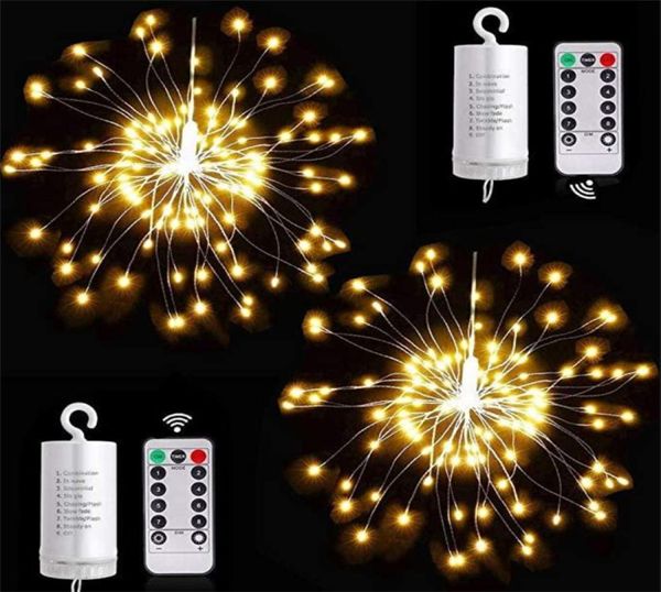 Luzes de Natal Cordas LED 8 Modos Decorativos Operados por Bateria 120 150 180 200 Fio de Cobre em Forma de Fogo de Artifício Mini Luz de Corda 7922388