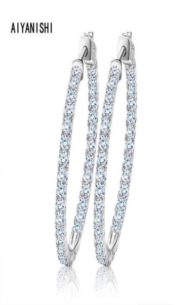 Aiyanishi real 925 prata esterlina clássico grande hoop brincos luxo sona diamante hoop brincos moda simples presentes mínimos 2201082506075