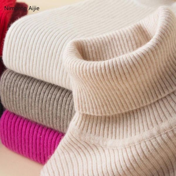 Suéteres femininos outono inverno suéter feminino gola alta caxemira pulôver malhas tops 2024 rosa