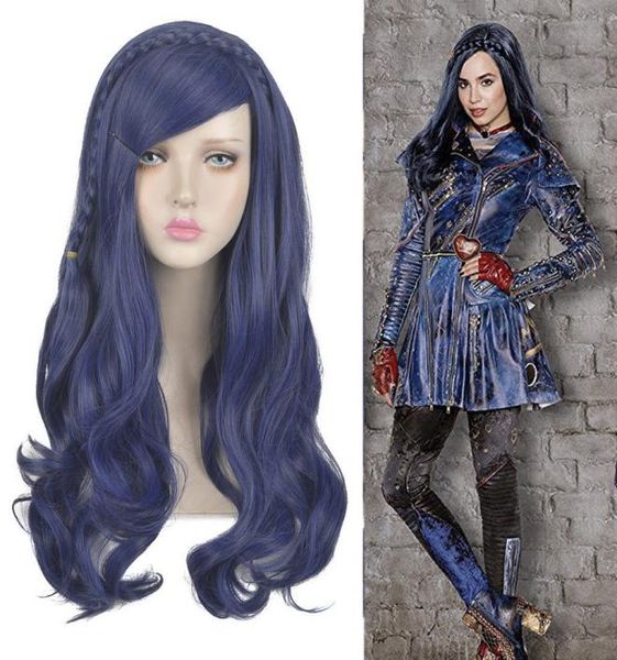 Longo azul escuro ondulado tranças perucas femininas descendentes 2 evie peruca cosplay mm8485285