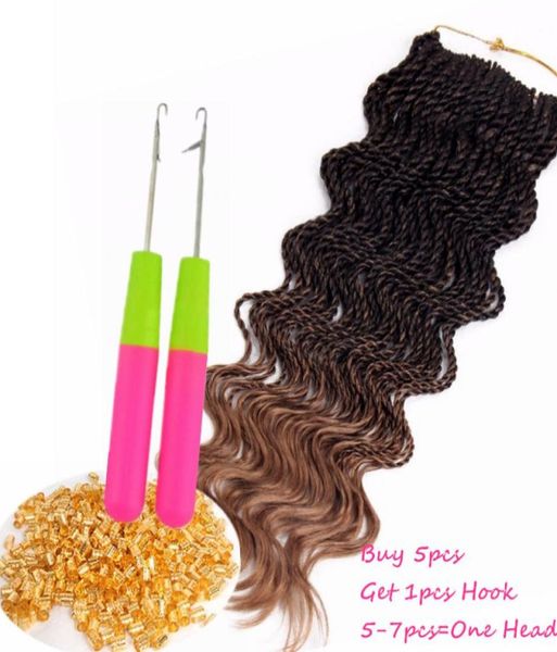 Preed Curl Сенегальские вязаные крючком косы для волос 16 дюймов полуволна полукудрявые кудрявые вьющиеся наращивание волос синтетическое плетение h9109011