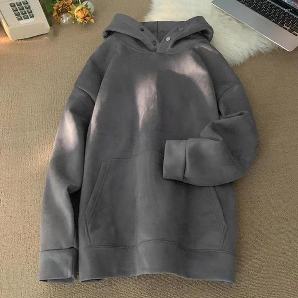 Erkek Hoodies Hoodie Cepler Düğmesi Yaka Retro Peluş Peluş Elastik Kuf Düğmeleri Orta Uzunluk Pocket Sonbahar İçin Sıcak