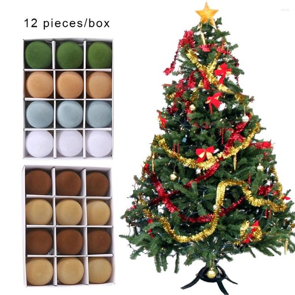 Decorações de Natal 12pcs bolas de veludo plástico 6cm árvore 2024 feriado pendurado ornamentos festa casa decoração de natal
