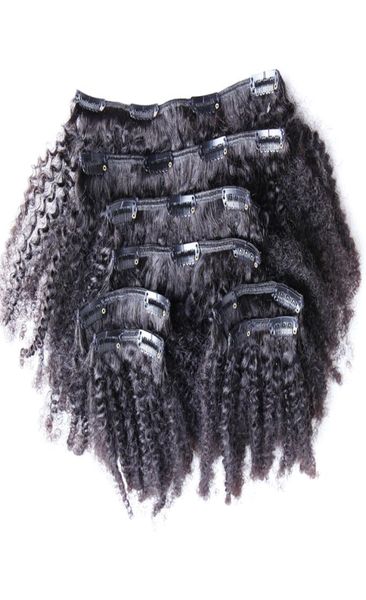 Clipe em extensões de cabelo humano 100g cor natural afro kinky clip ins 8pcs clipe afro-americano em extensões de cabelo humano 8388659
