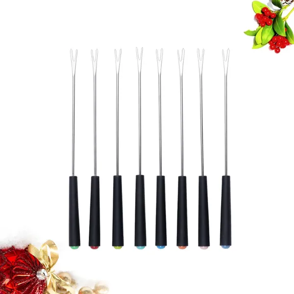 Conjuntos de louça 8 pcs aço inoxidável garfos de queijo punho plástico fondue ao ar livre churrasco garfo ferramenta de cozinha (preto cor aleatória