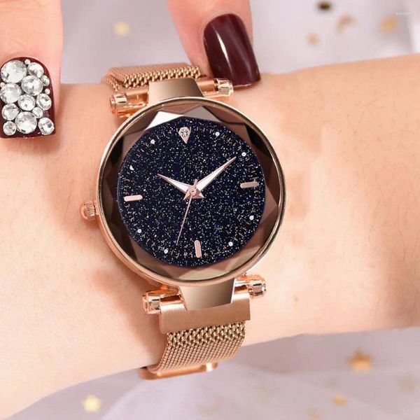 Relógios de pulso 1 conjunto céu estrelado mulheres relógio pulseira kit com movimento de quartzo preciso cronometragem relógio de pulso moda simples