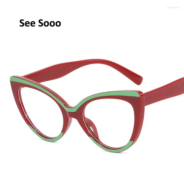 Sonnenbrille Seesooo Cat Eye verschreibungspflichtige Brillen für Damen Anti Blue Block Mode Damen Big Optical Frame Sale Rabatt