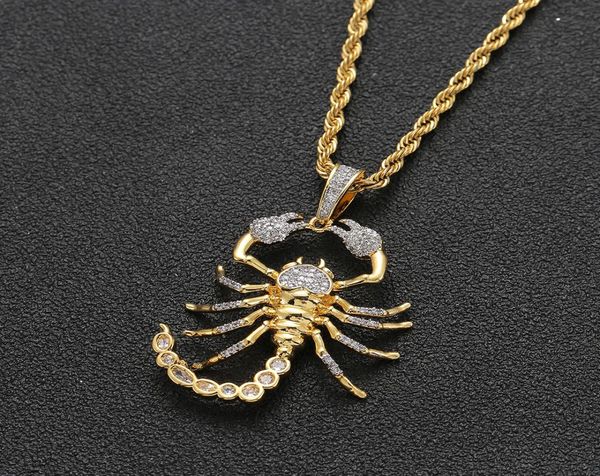 Подвеска в виде животного скорпиона для мужчин с веревочной цепочкой цвета: золото, серебро, блестящее ожерелье с кубическим цирконом, ювелирные изделия для подарка7004366