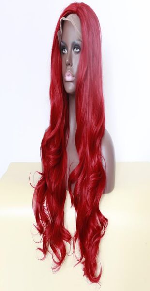 Sexy borgonha vermelho onda do corpo perucas longas com cabelo do bebê sem cola perucas dianteiras do laço sintético brasileiro para preto resistente ao calor 9477670