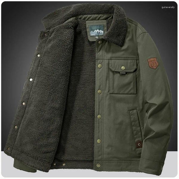 Мужские куртки из плотного флиса и хлопка, армейская военная куртка-бомбер для кемпинга с множеством карманов, рабочее зимнее пальто, мужская одежда
