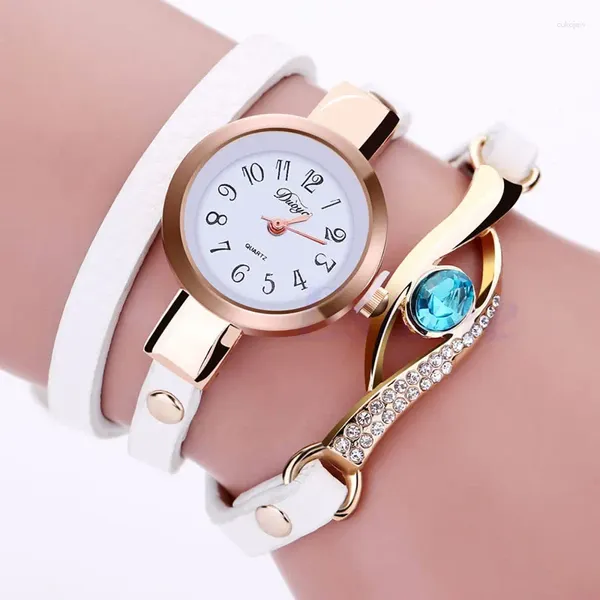 Relógios de pulso Mulheres Blue Eye Leather Band Strass Pulseira Quartz Retro Casual Relógio de Pulso