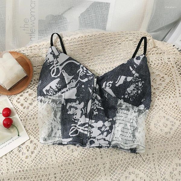 Damen-Tanks, sexy bedruckte Spitze, Camis im koreanischen Stil, Patchwork-Reißverschluss, Korsett, schicke Haken-Blume, aushöhlen, Tank-Tops, Sommer-Tuniken mit Rückenfalte