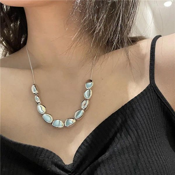 Collane con ciondolo esagera oro argento colore irregolare sfera di metallo perline collana a catena stile semplice vintage per gioielli unisex da donna