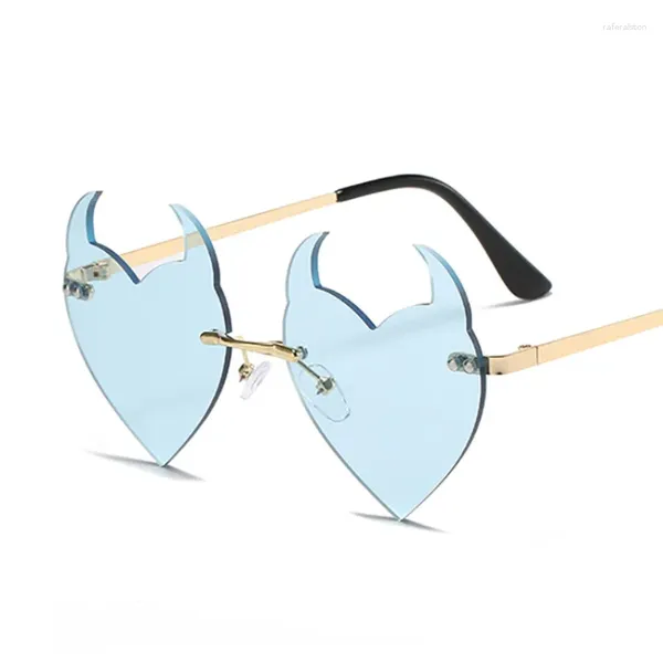 Sonnenbrille Frauen Mode Randlose Sonnenbrille Teufel Ohr Herz Form Sonnenbrille Retro UV400 Farbverläufe Schattierungen Luxus Brillen
