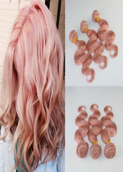 Пучки человеческих волос розового цвета, 100 необработанных волос Remy, 8А, наращивание волос, объемная волна, двойное плетение с утком, 100g4921146