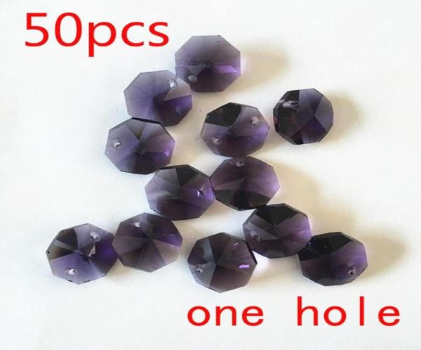 Kronleuchterkristall DIY -Teile 50pcslot 14mm violettes Perlentürfenster Oktagon Perlen in 1 Loch Home Dekoration Zubehör8915012
