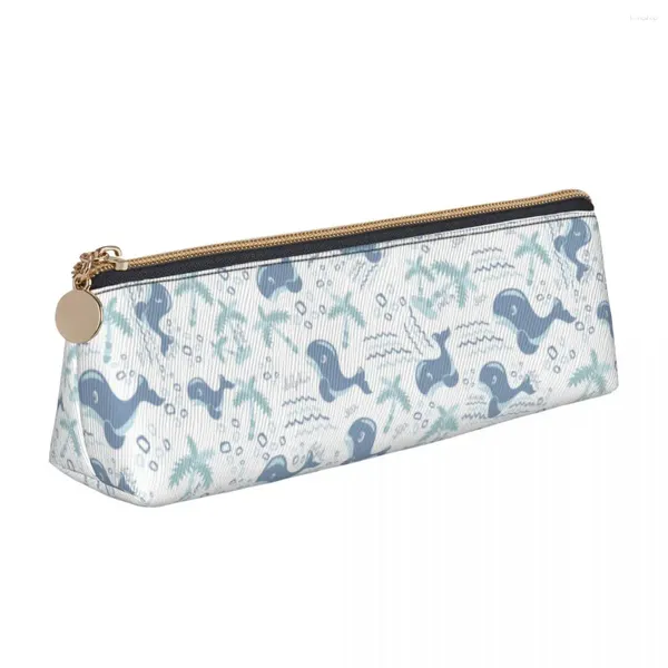 Federmäppchen mit Tiermotiv, Delfinmotiv, Meeresleben, Welle, Cartoon-Motiv, Schulmäppchen, dreieckig, für Mädchen und Jungen, ästhetische Tasche mit großem Fassungsvermögen