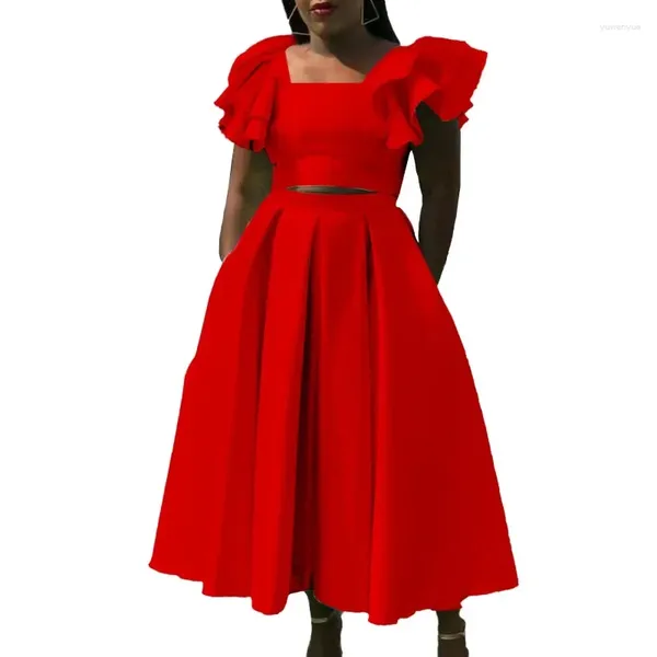 Ethnische Kleidung 2024 2 PCS Afrikanische Kleidung Für Frauen Outfits Sommer Elegante Kurzarm Top Rock Passenden Sets Dashiki Afrika