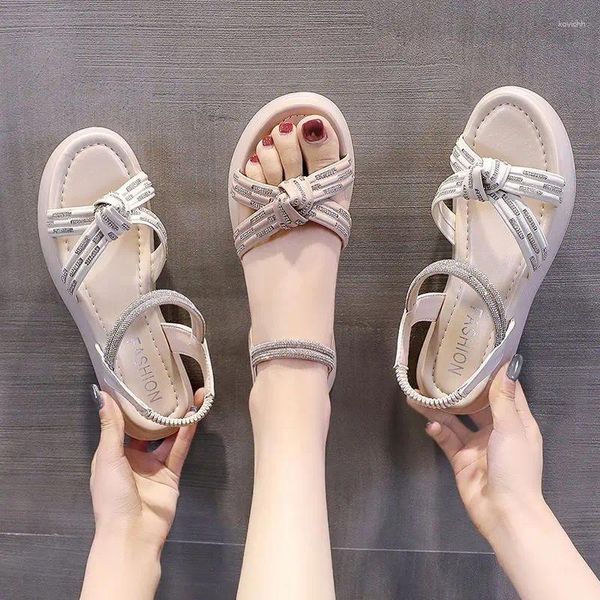 Sandalen Sommer 2024 für Frau Strand Römischer Stil Frauenschuhe Bogen Beige Schuhe Luxus Anti -Slip -Großhandel Asien Größe F VIP VIP