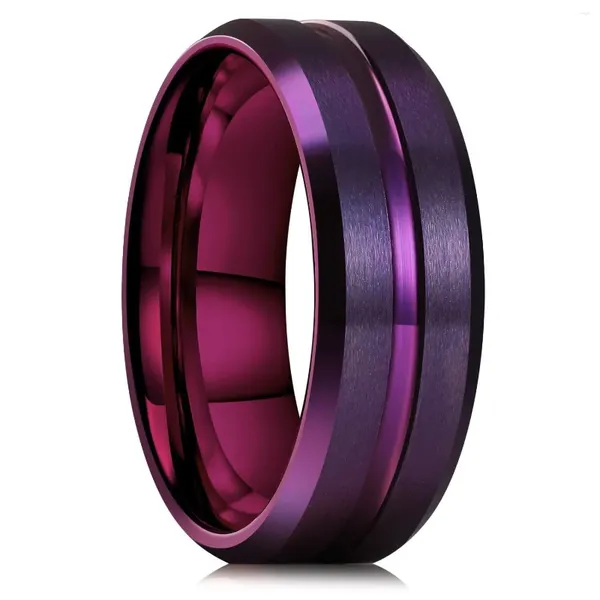 Кольца-кластеры, модные 8 мм фиолетовые кольца из нержавеющей стали для мужчин и женщин, цветные матовые обручальные кольца со скошенными краями, ювелирные изделия