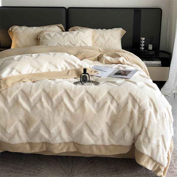 Зимний пушистый мех кролика, бархатный комплект постельного белья, пододеяльник, модное двухцветное мягкое теплое пододеяльник, уютное толстое одеяло, домашний текстиль