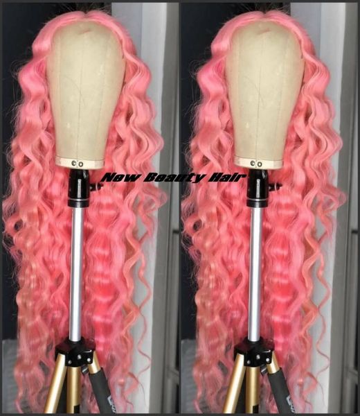 Parrucche di pizzo rosa ricci profondi di alta qualità Parrucca lunga brasiliana piena del merletto per le donne Parrucca sintetica per capelli Napnk Peruca Cabelo natural4177879