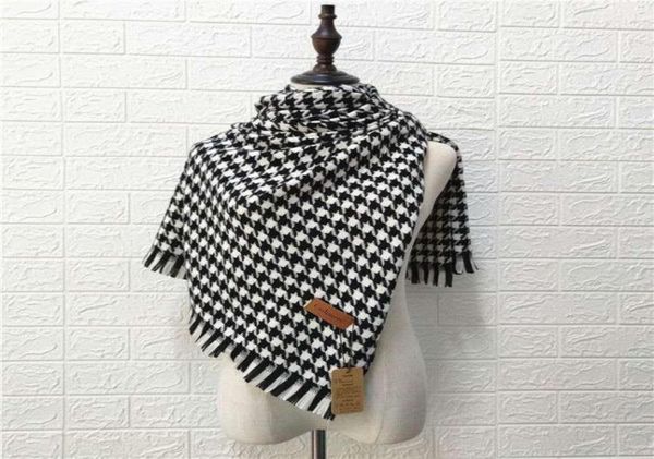 Lenços de lã xale mulheres luxo clássico preto branco houndstooth longo cachecol capa macia chique moda quente para lady9384747