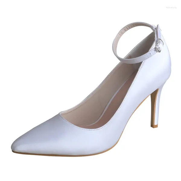 Scarpe eleganti Wedopus in raso bianco per donna con tacco da sposa con cinturino alla caviglia Tacco 9 cm