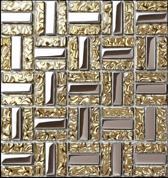 Piastrella da cucina in mosaico di vetro argento oro giallo elettrolitico backsplash CGMT1901 rivestimento del bagno4198463