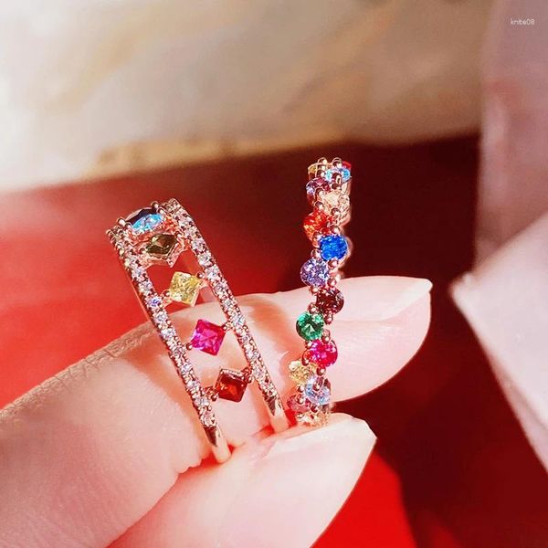 Cluster Ringe MENGJIQIAO Koreanische Zarte Bunte Micro Gepflasterte Zirkon Einstellbar Für Frauen Mid Finger Knuckle Schmuck Geschenke