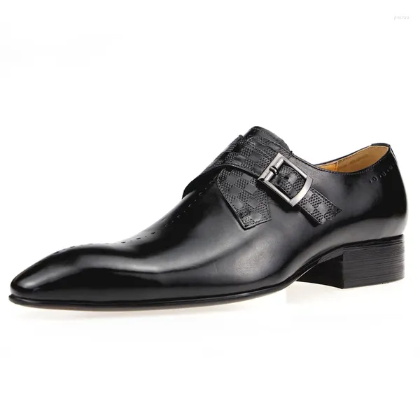 Sapatos de vestido negócios casuais para homens único fivela mocassins de escritório moda elegante genuíno couro de vaca marrom preto guangdong china